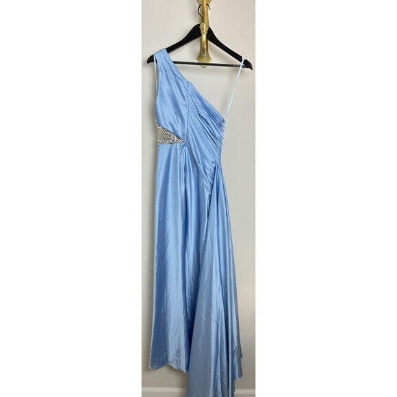 MAC DUGGAL One Shoulder Charmeuse Gown With Beaded Cutout in Powder Blue US 0 - Picture 9 of 13